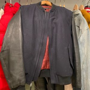 Rag Bone Bastion Leather Sleeve Bomber Jacket